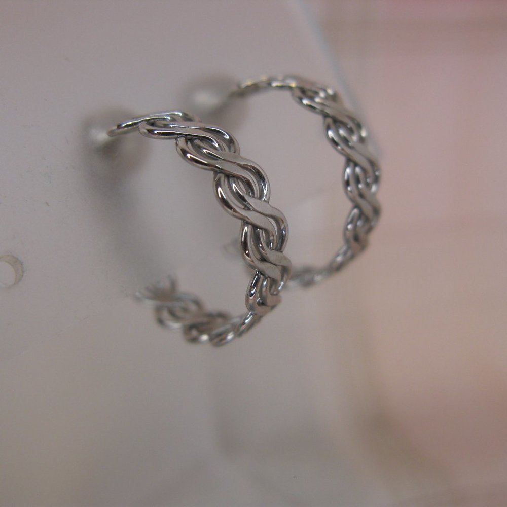 Vintage Silver Tone Woven Hoop Clip Earrings